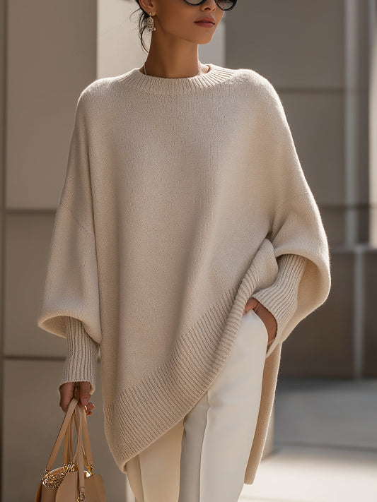 Liv | Oversized Strikket Poncho-Genser