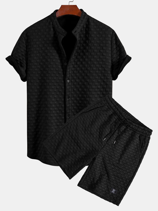 Dameskjorte med krage i sjakkbrettmønster og Jacquardshorts i sjakkbrettmønster