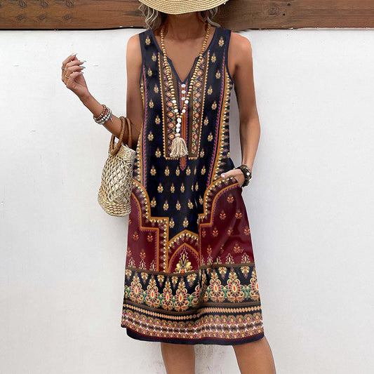 Vintage Kjole Med Etnisk Trykk