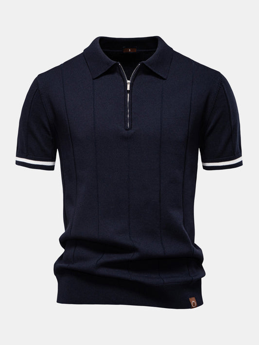 Kontrastfarget bånd med glidelås strikket poloskjorte og slim fit tilspissede bukser
