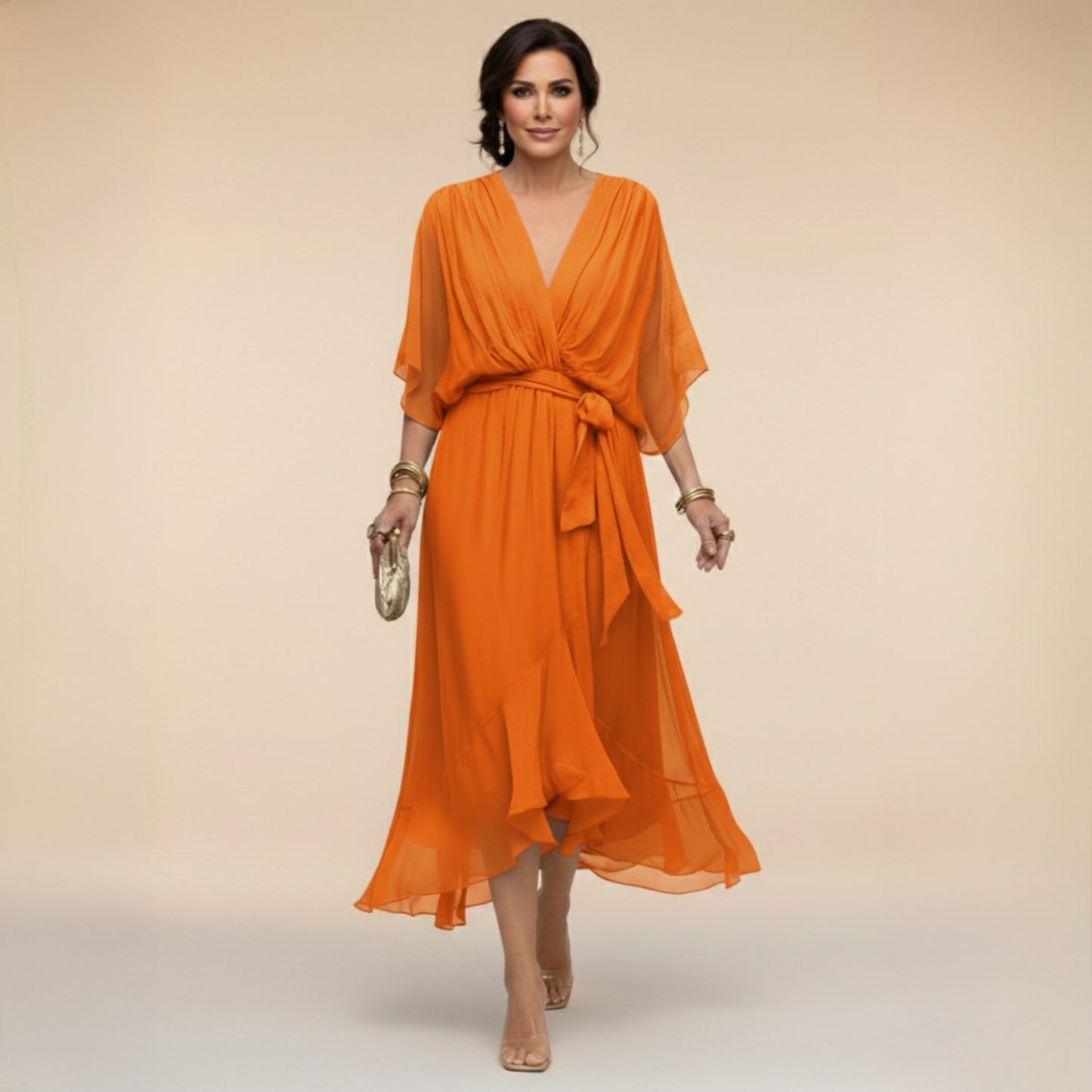 MARTA™ | Chiffonkjole med V-hals