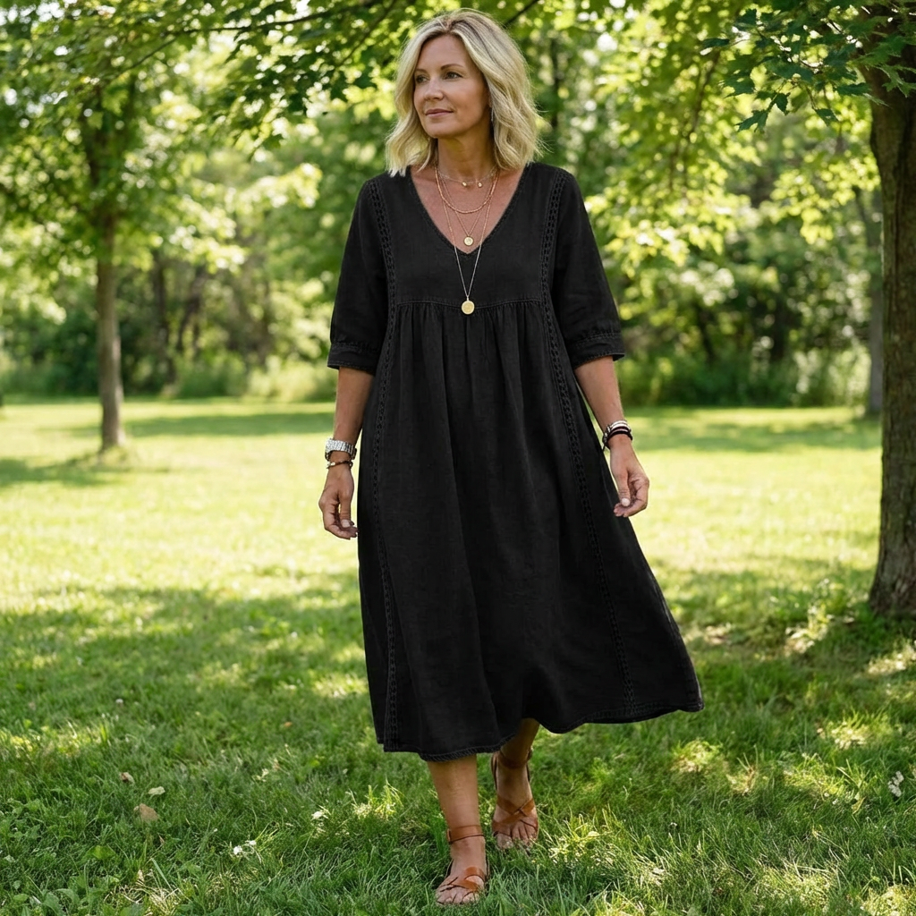 Denimkjole med blondedetaljer – avslappet passform i vintage stil