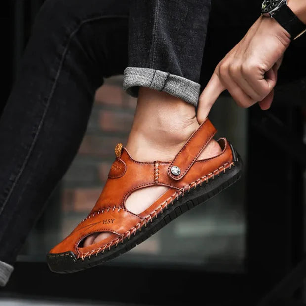 Håndlagde Skinnsandaler for Herre – Pustende og Sklisikre Somm ersko til Strand og Utendørsbruk