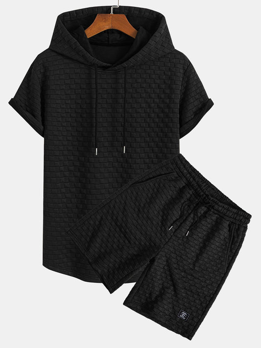 Rutemønster Jacquard bueformet kant hette-T-skjorte og Rutemønster Jacquard shorts