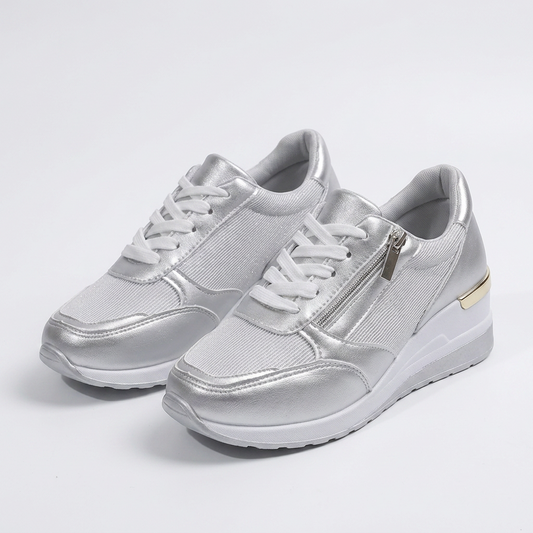 Ortopediske damesneakers med snøring og glidelås på siden