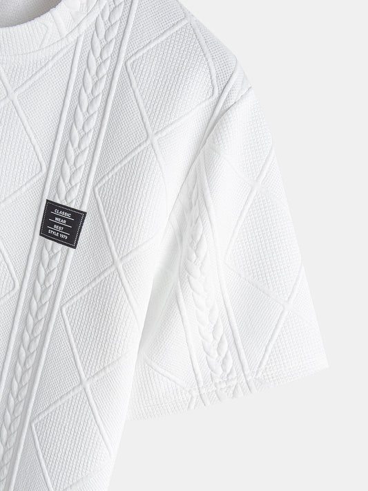 Kortermet geometrisk jacquard buet kant T-skjorte og shorts