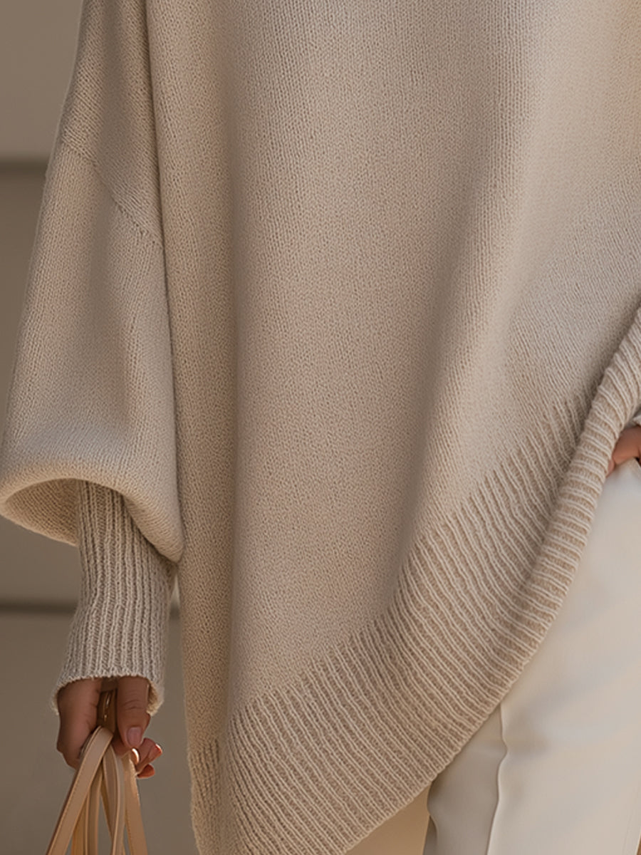 Liv | Oversized Strikket Poncho-Genser