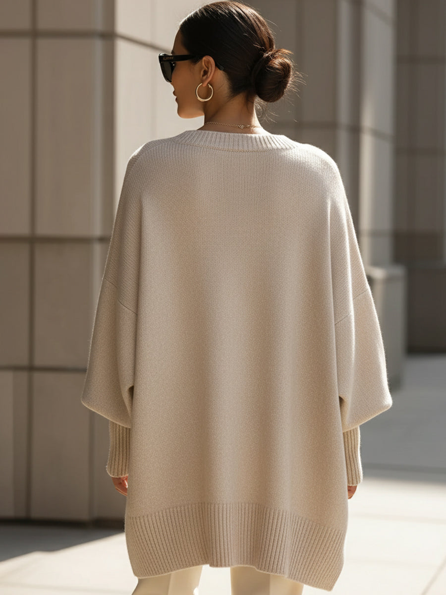 Liv | Oversized Strikket Poncho-Genser