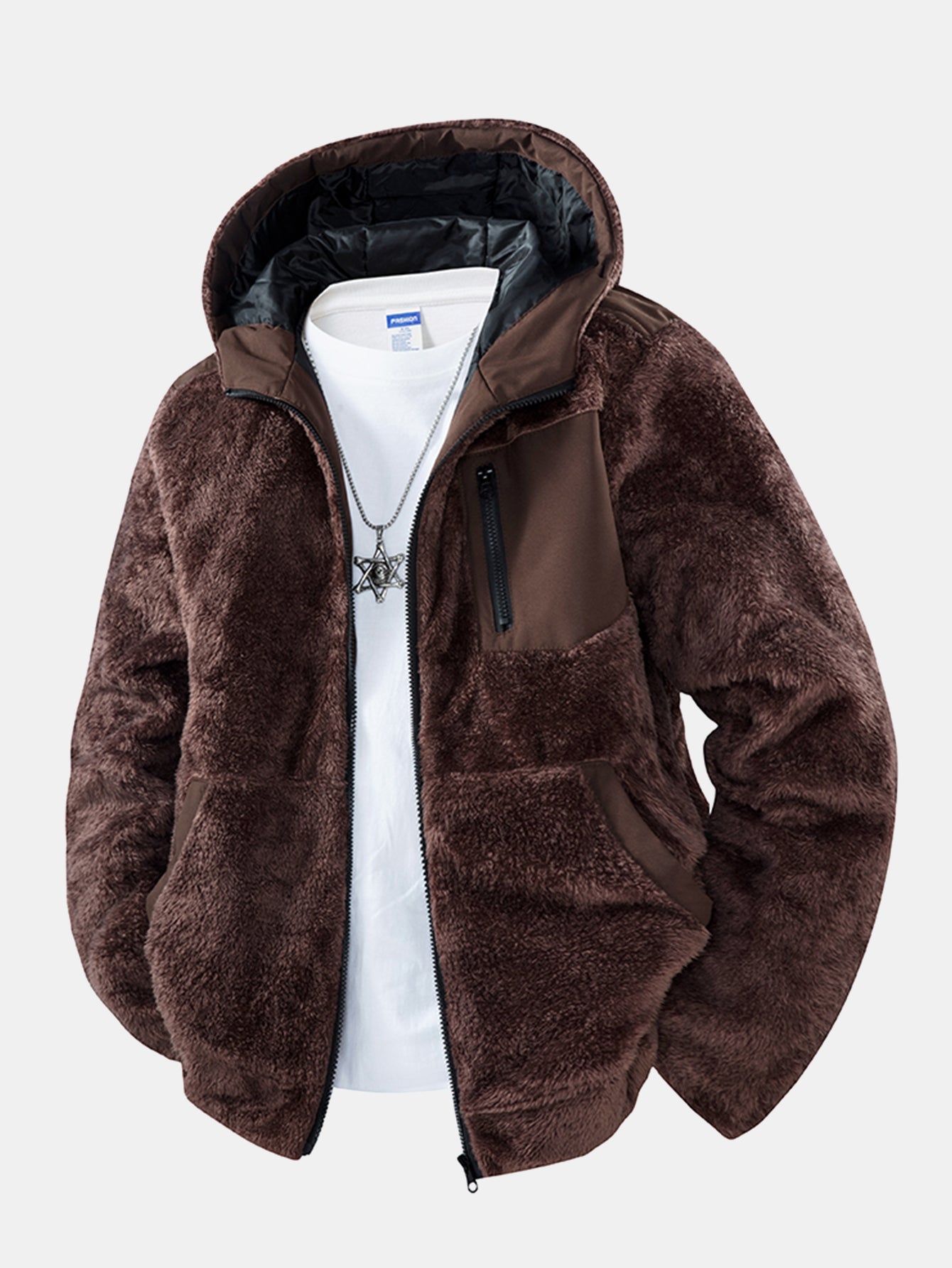 Teddy fleece vattert jakke med hette