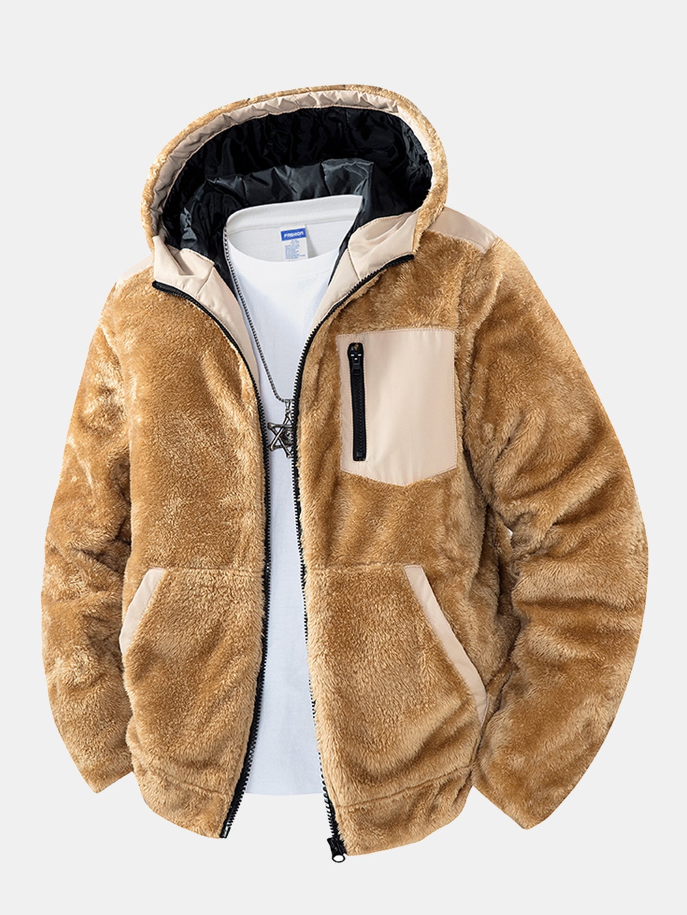 Teddy fleece vattert jakke med hette