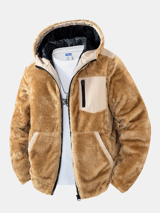 Teddy fleece vattert jakke med hette