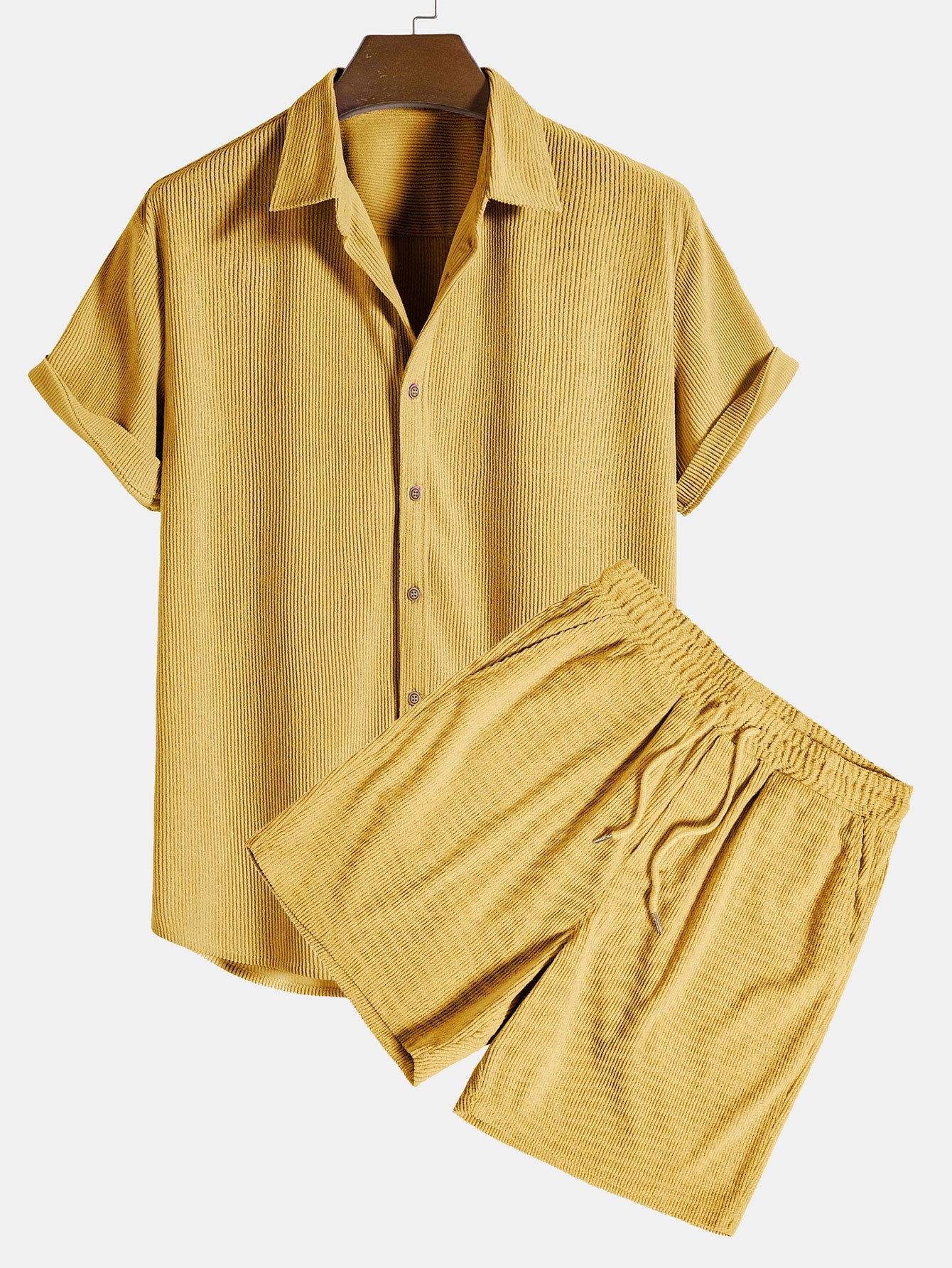 Kortermet cordfløyelskjorte med knapper og shorts