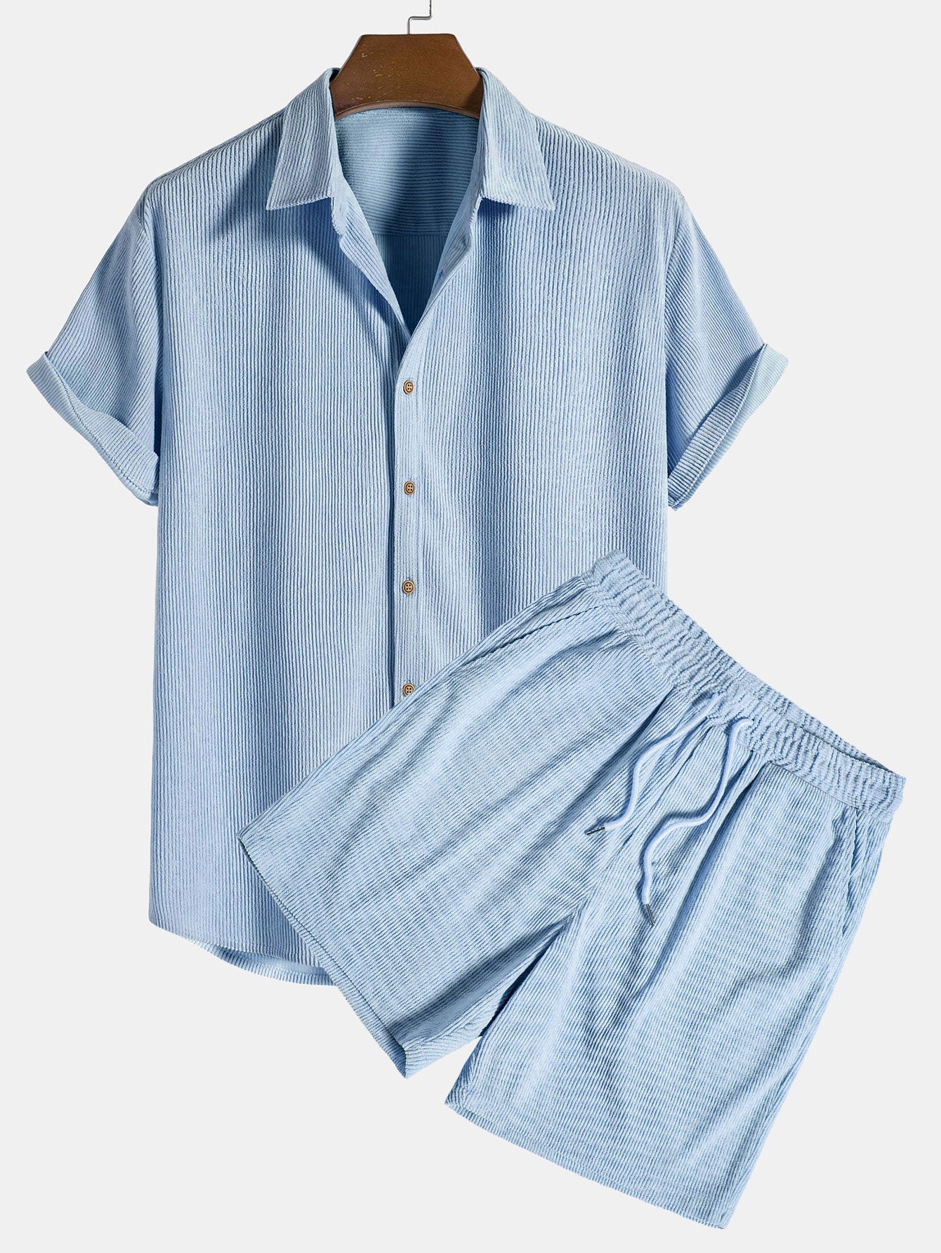Kortermet cordfløyelskjorte med knapper og shorts