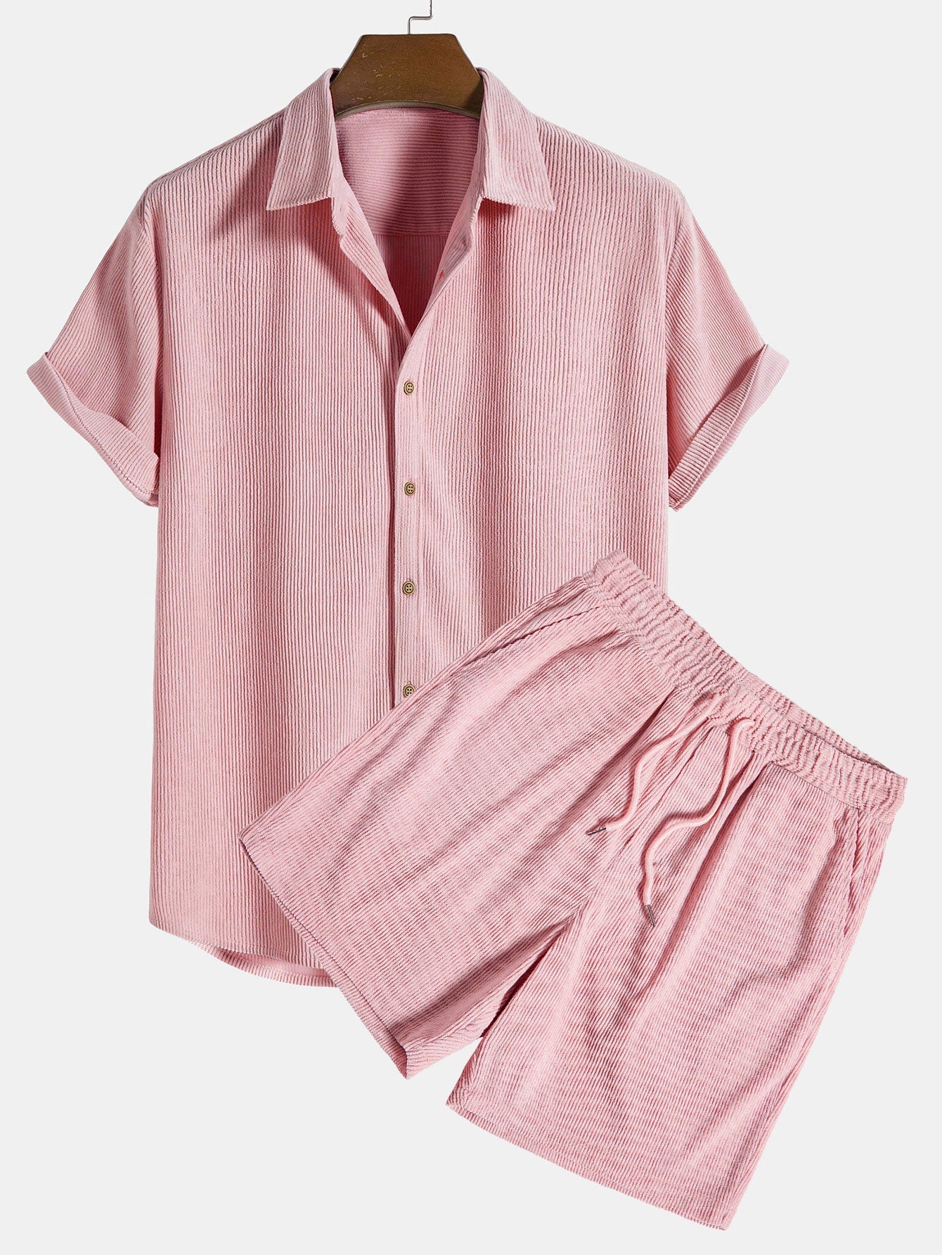 Kortermet cordfløyelskjorte med knapper og shorts