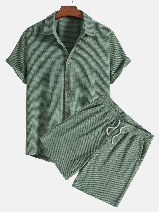 Vaffelstoffskjorte med knapper og shorts
