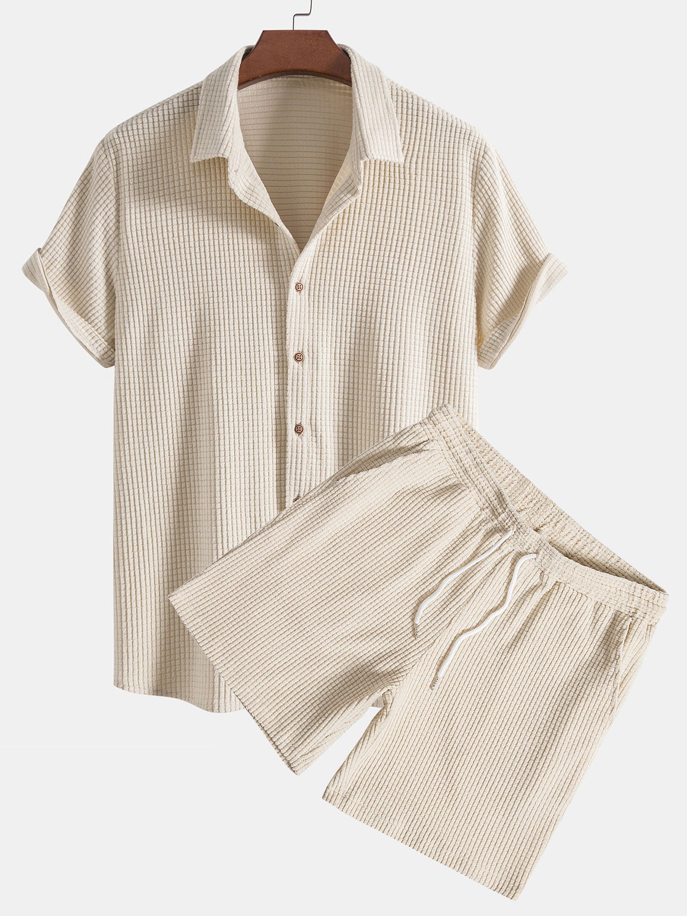 Vaffelstoffskjorte med knapper og shorts