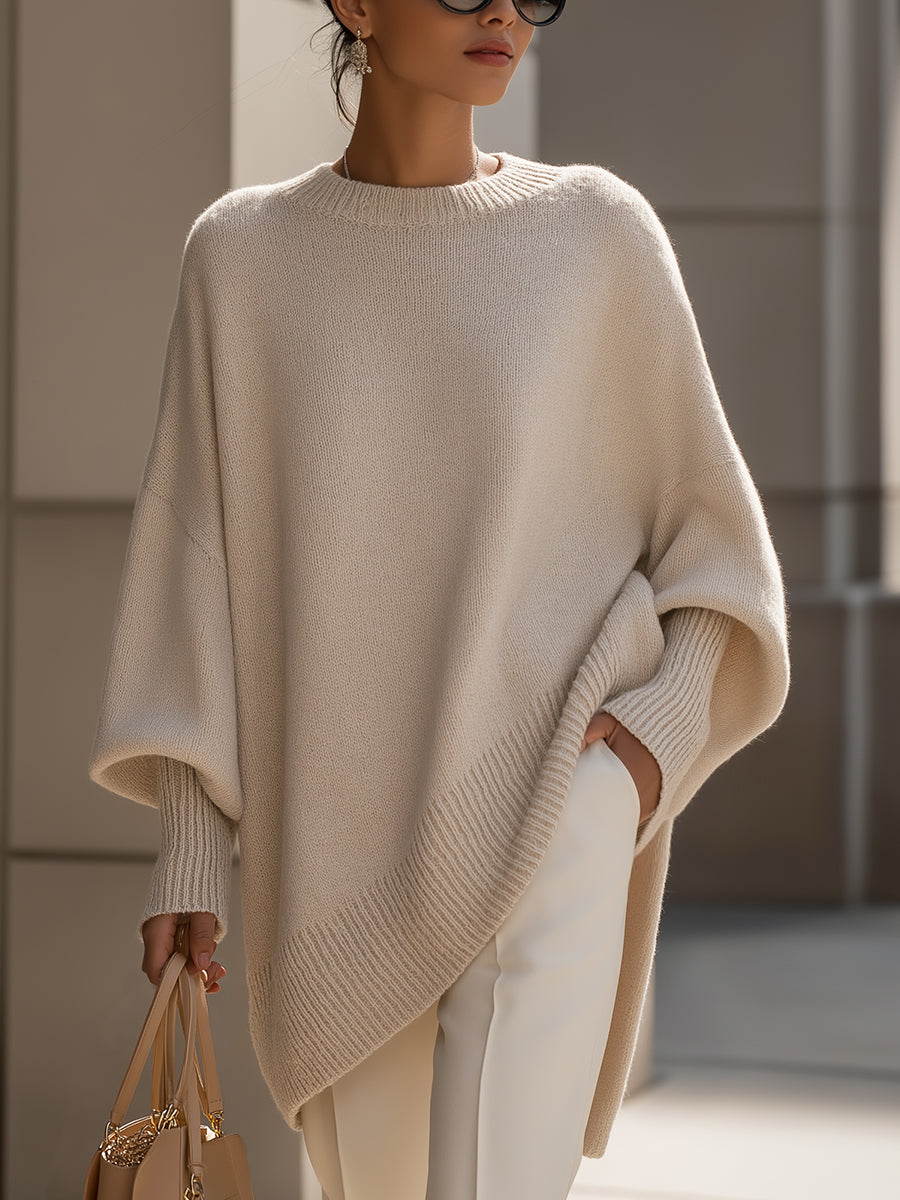Liv | Oversized Strikket Poncho-Genser