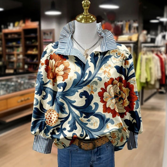 Vintage Bluse Med Blomstertrykk