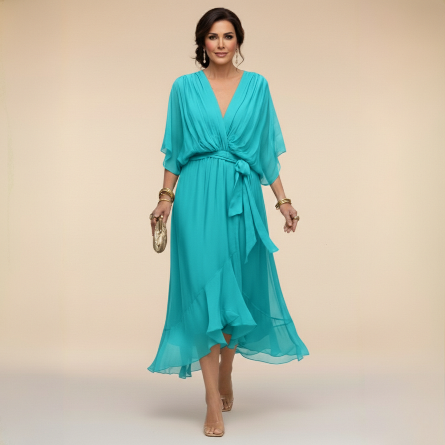 MARTA™ | Chiffonkjole med V-hals