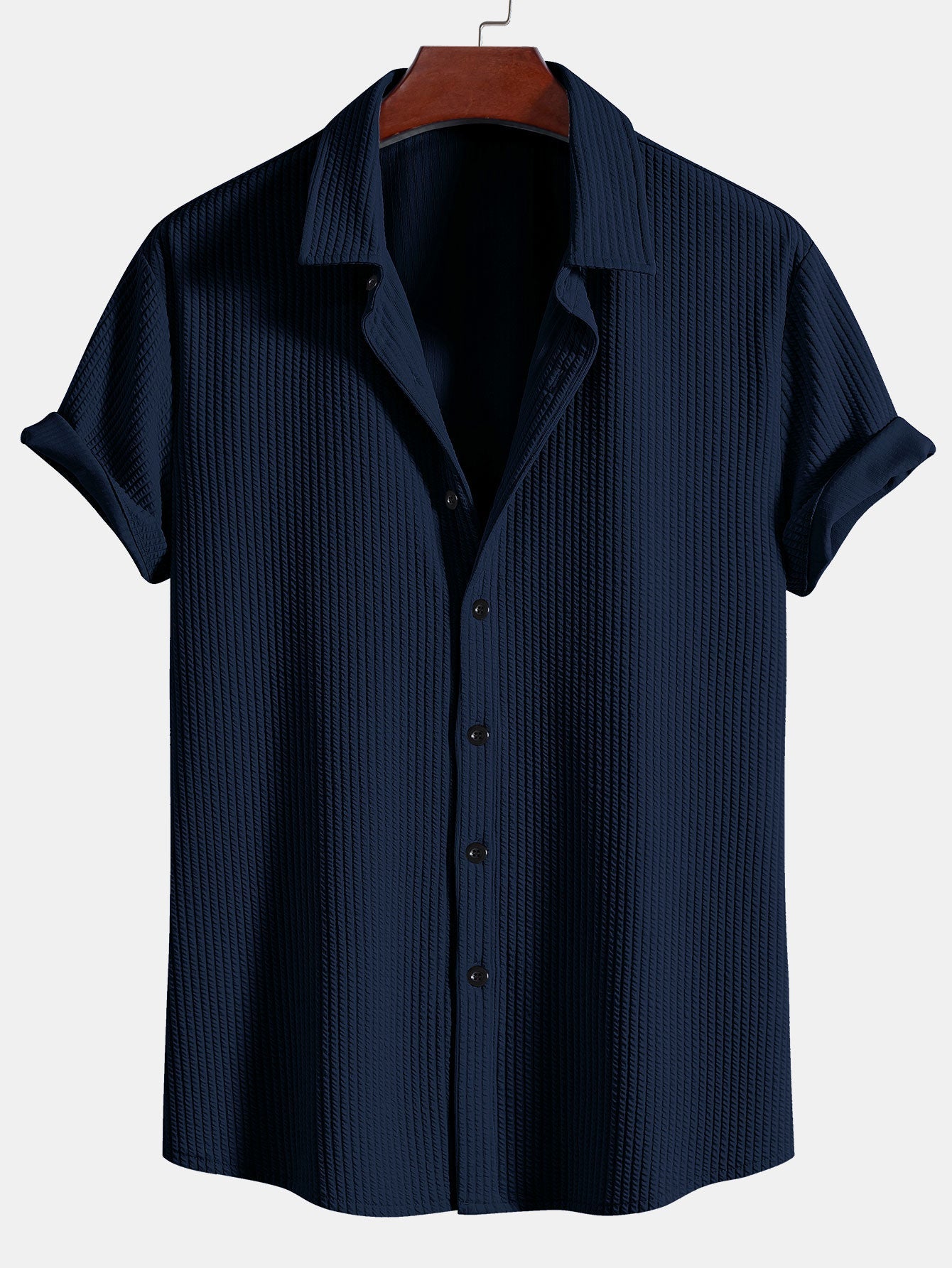 Muskelpassform ribbet skjorte med knapper og shorts