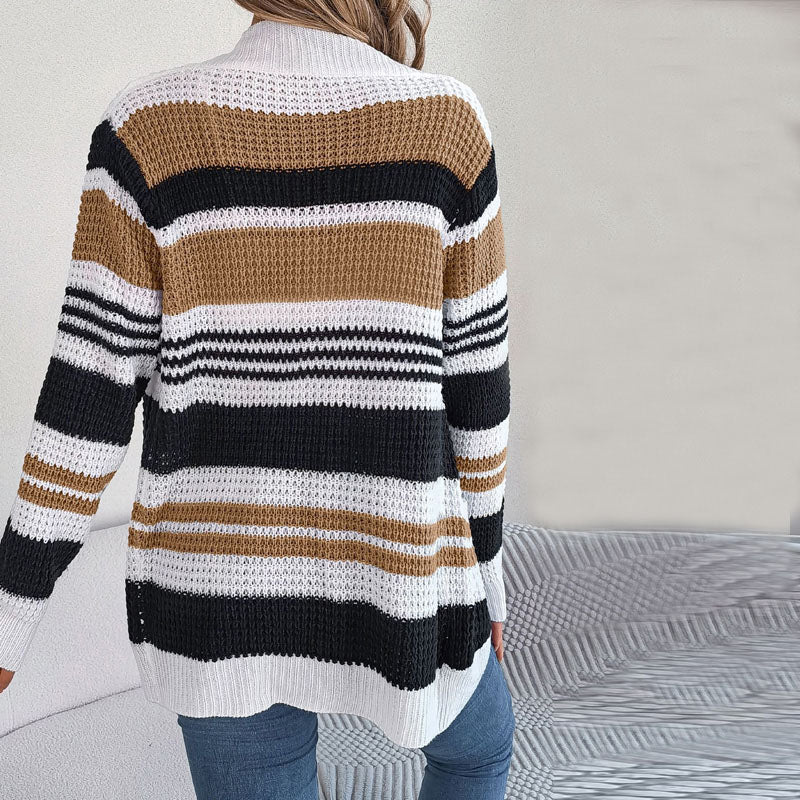 Uformell Stripet Strikket Cardigan