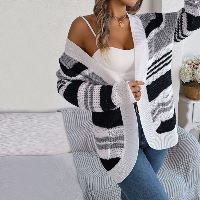 Uformell Stripet Strikket Cardigan