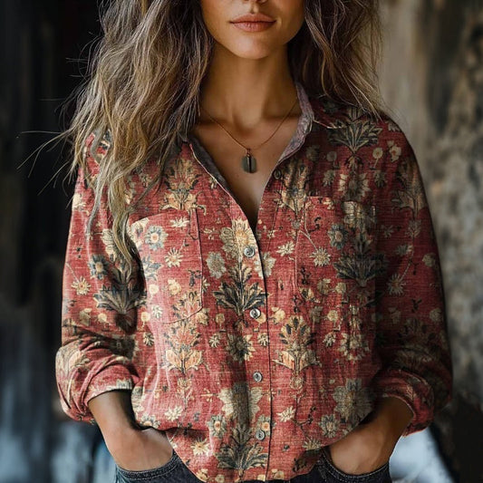 Vintage Bluse Med Blomstertrykk