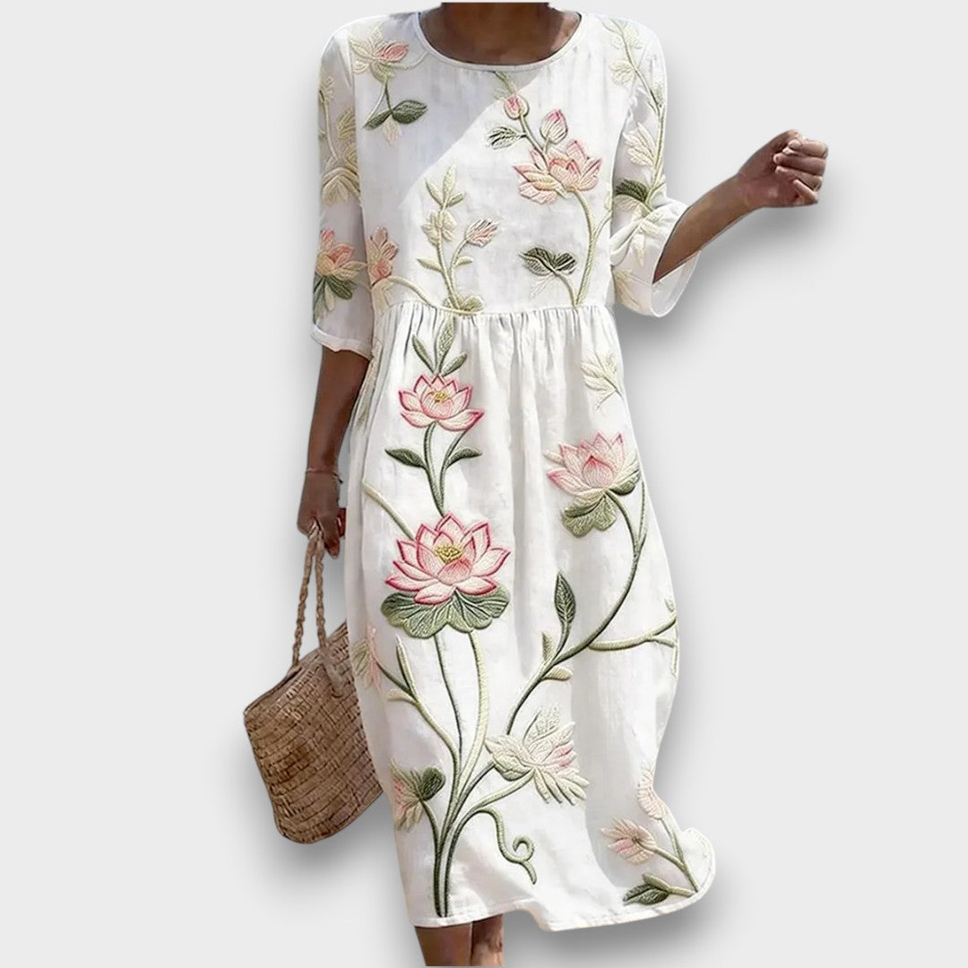 Kayla | Kjole med plante- og blomstertrykk