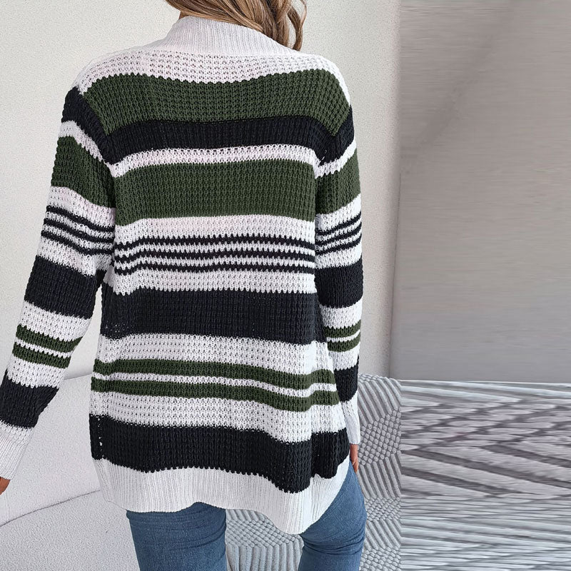Uformell Stripet Strikket Cardigan