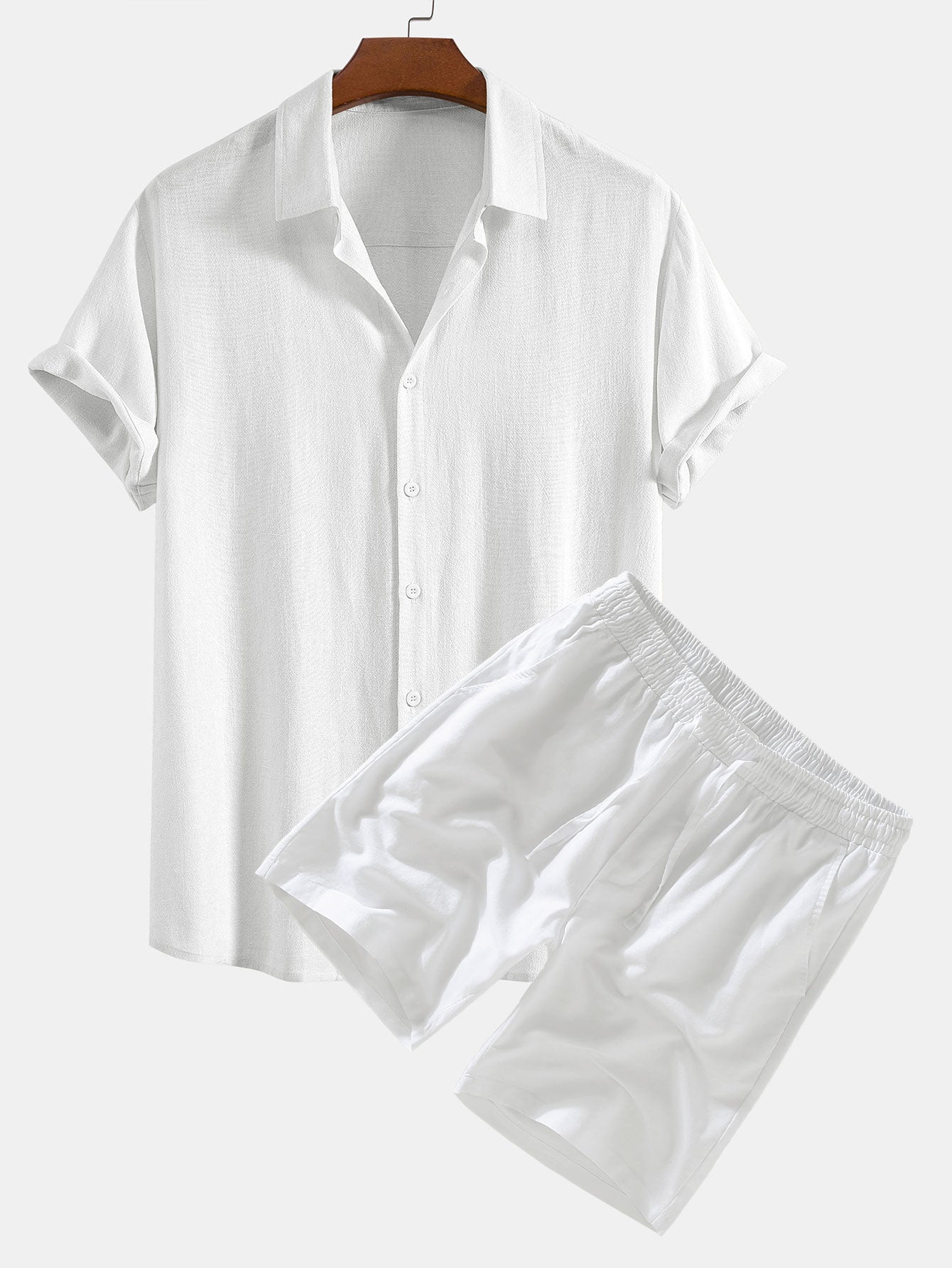 Linne-rayonblanding med knapplukking skjorte og linne shorts med snøring