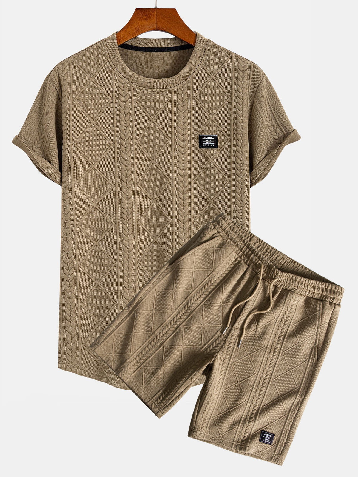 Kortermet geometrisk jacquard buet kant T-skjorte og shorts