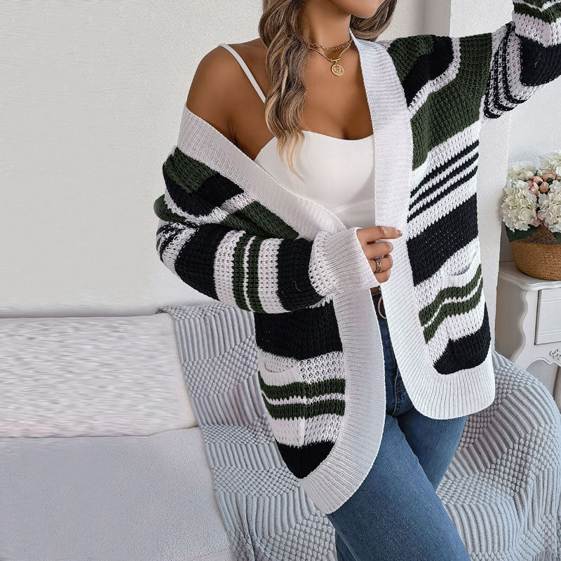 Uformell Stripet Strikket Cardigan