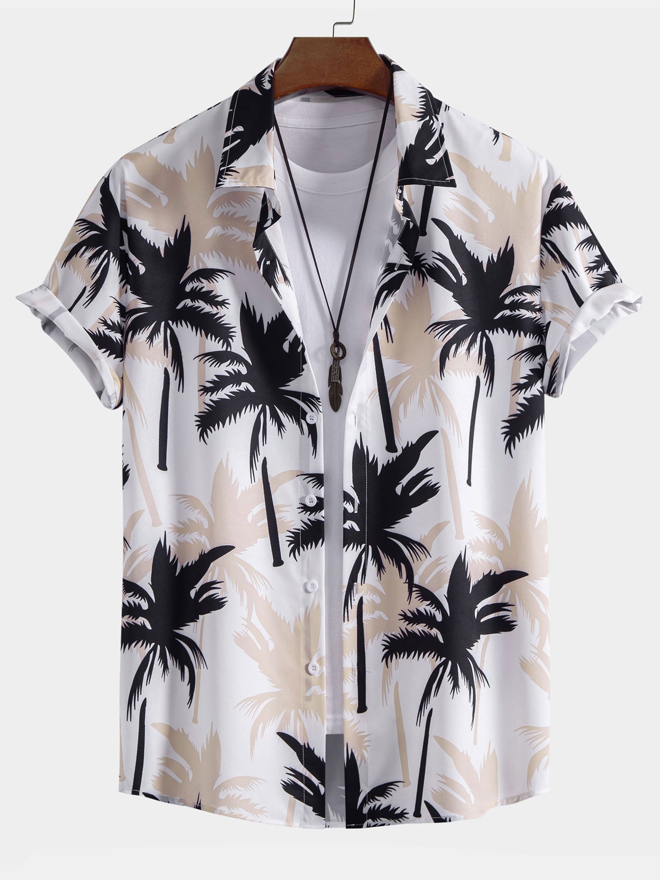 Palmeprint skjorte med knapper og badeshorts