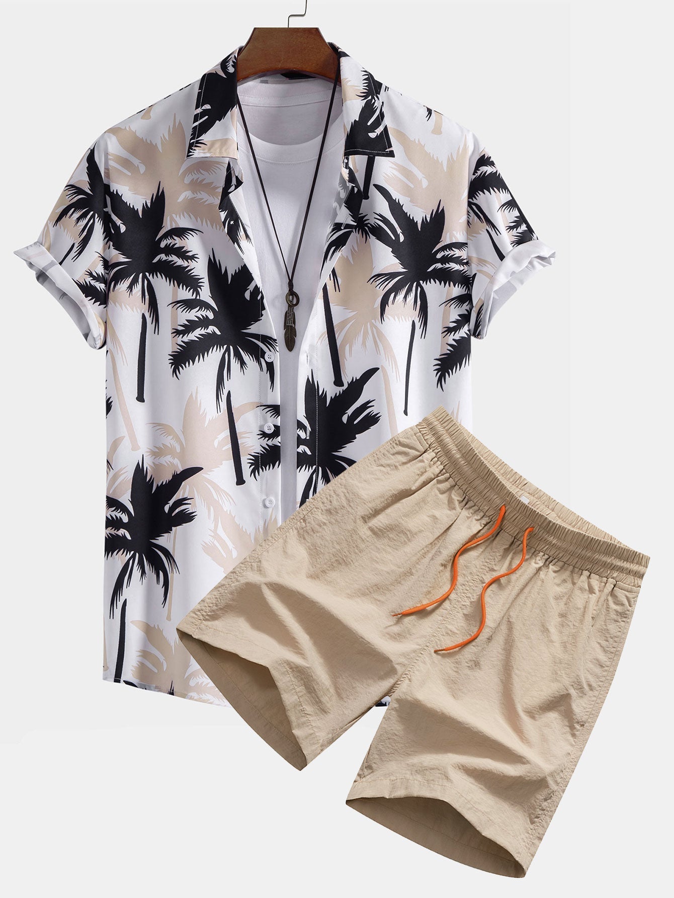 Palmeprint skjorte med knapper og badeshorts