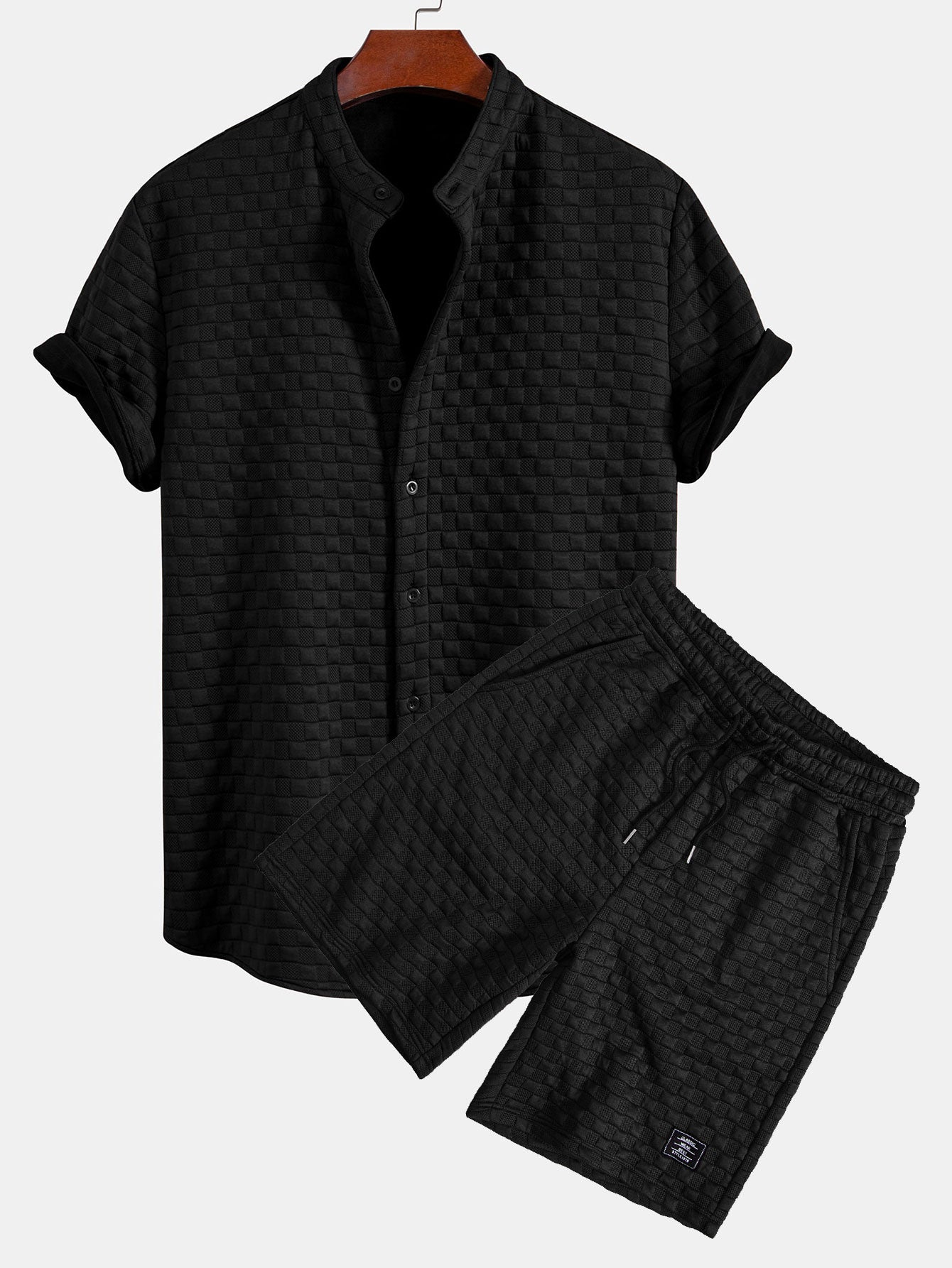Dameskjorte med krage i sjakkbrettmønster og Jacquardshorts i sjakkbrettmønster