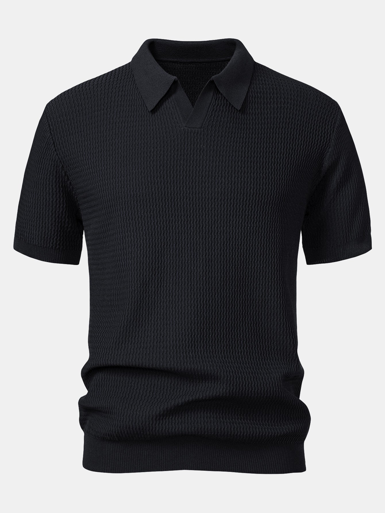 Golf jacquardstrikket V-hals polo-skjorte og smal passform taperet bukse