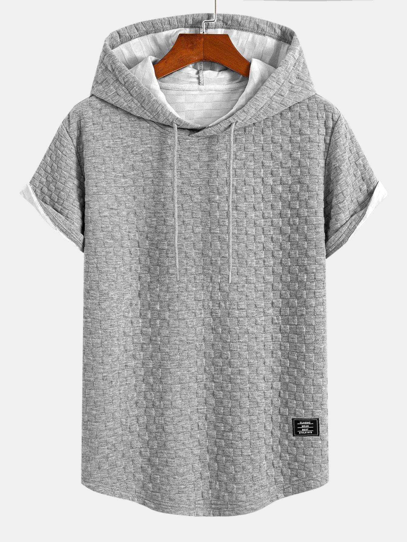 Rutemønster Jacquard bueformet kant hette-T-skjorte og Rutemønster Jacquard shorts