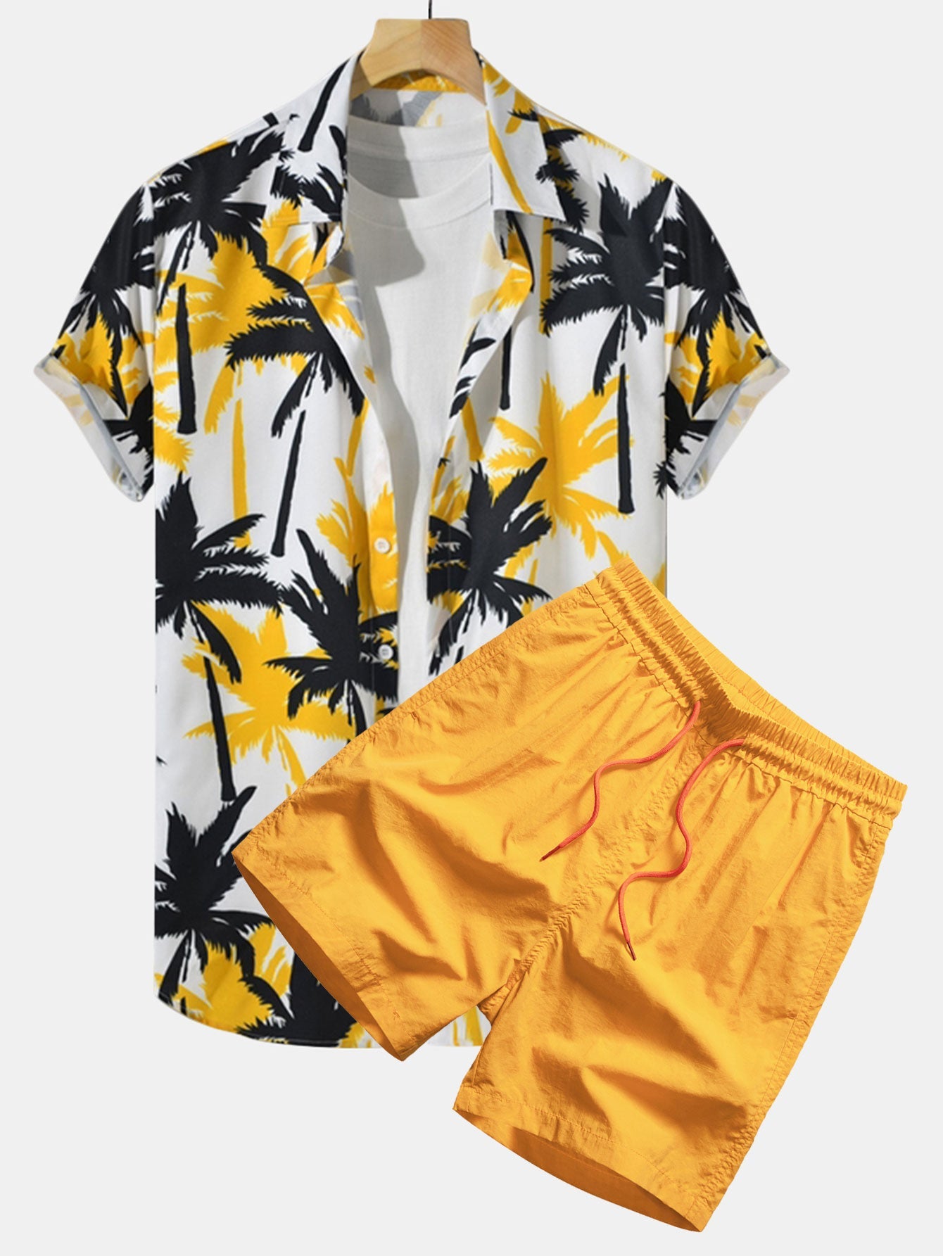 Palmeprint skjorte med knapper og badeshorts