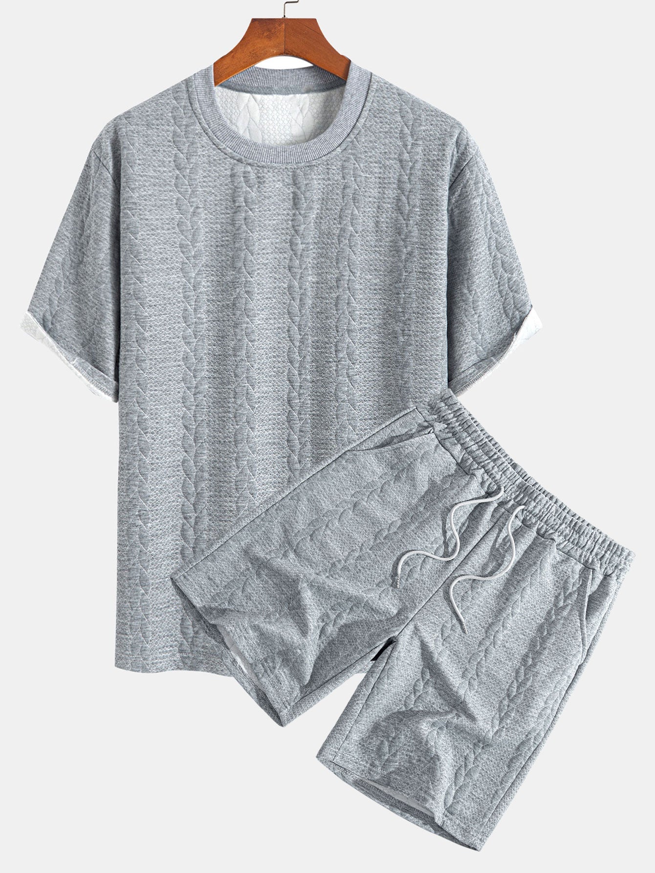 Avslappet passform mellomlangt erme Twist jacquard T-skjorte og shorts