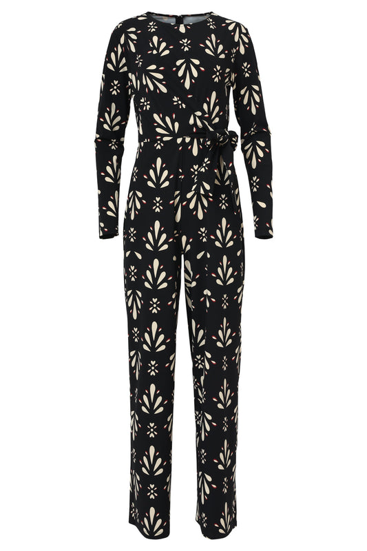 Ornamentaal Print Jumpsuit In Travelkwaliteit | Black - Off White