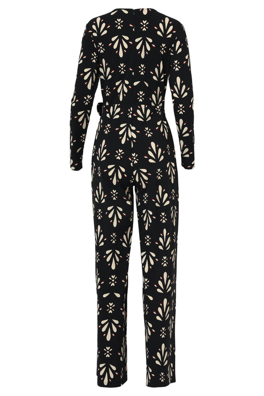 Ornamentaal Print Jumpsuit In Travelkwaliteit | Black - Off White