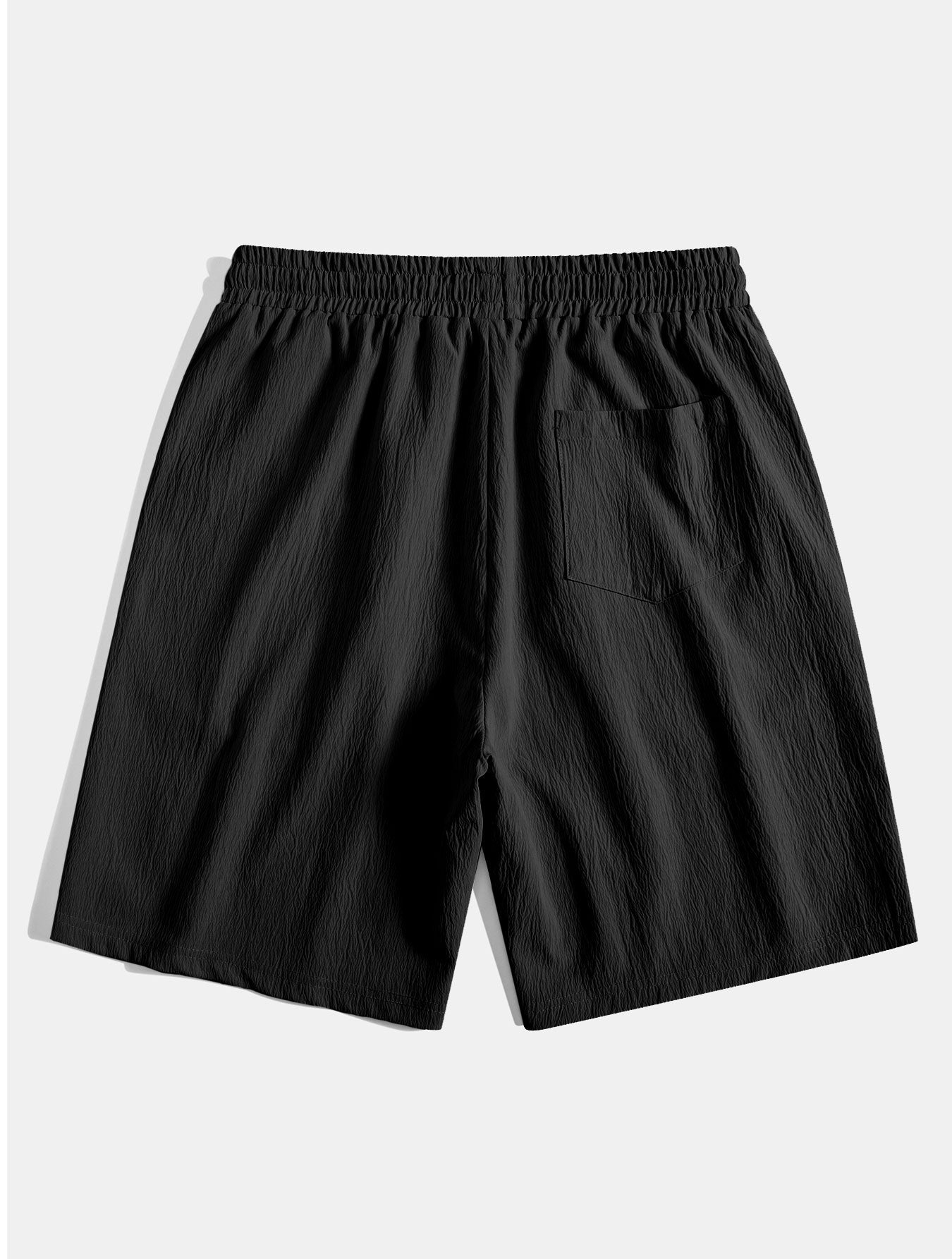 Geometrisk jacquard eyelet cubansk skjorte og krøllete tekstur trekksnor korte bukser