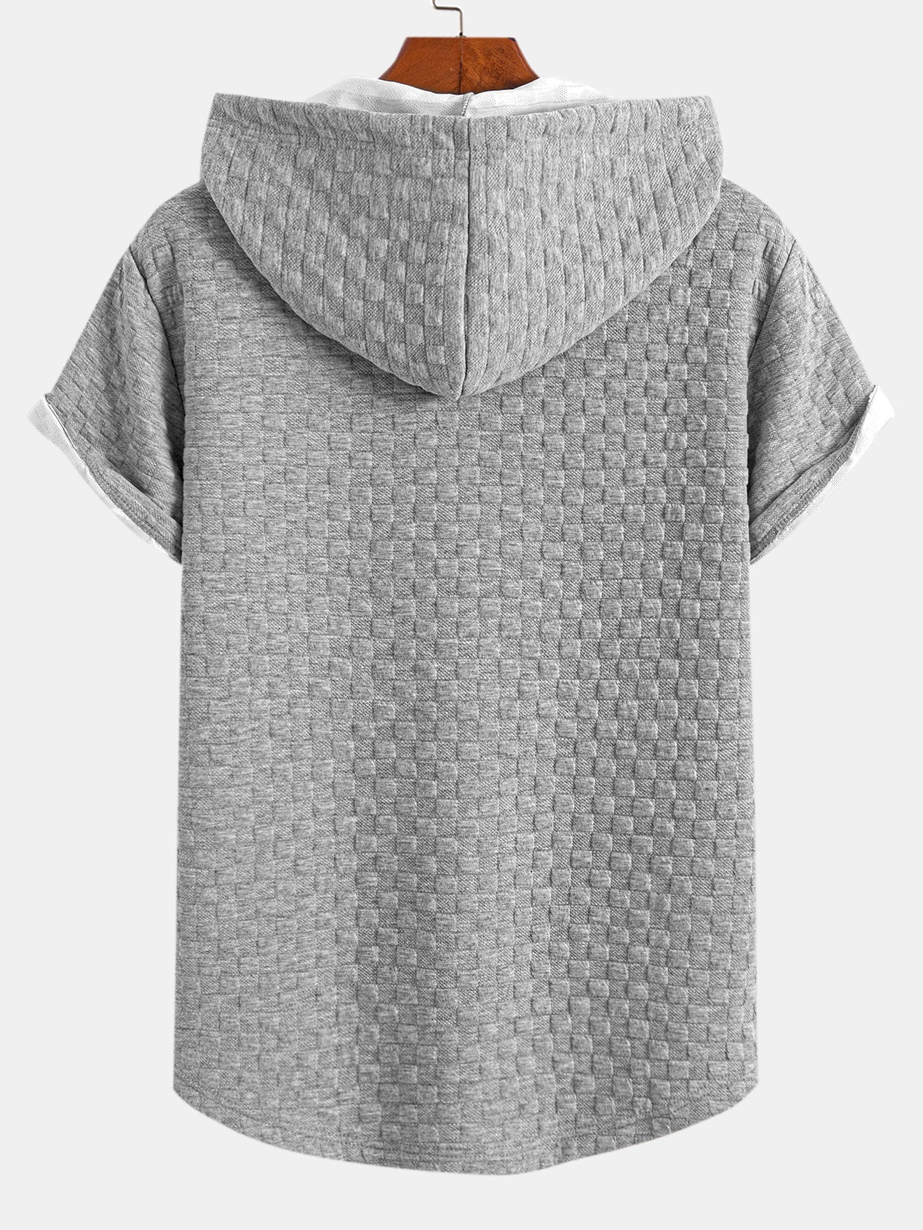 Rutemønster Jacquard bueformet kant hette-T-skjorte og Rutemønster Jacquard shorts