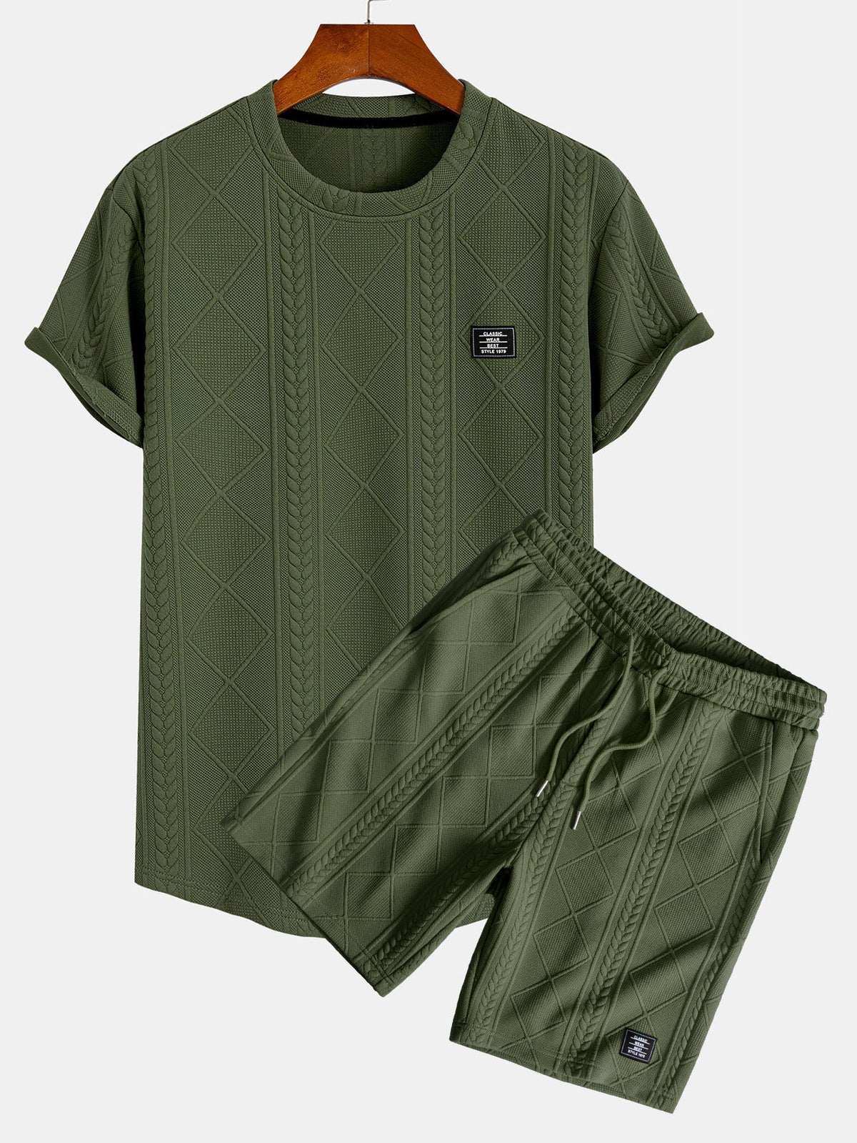 Kortermet geometrisk jacquard buet kant T-skjorte og shorts