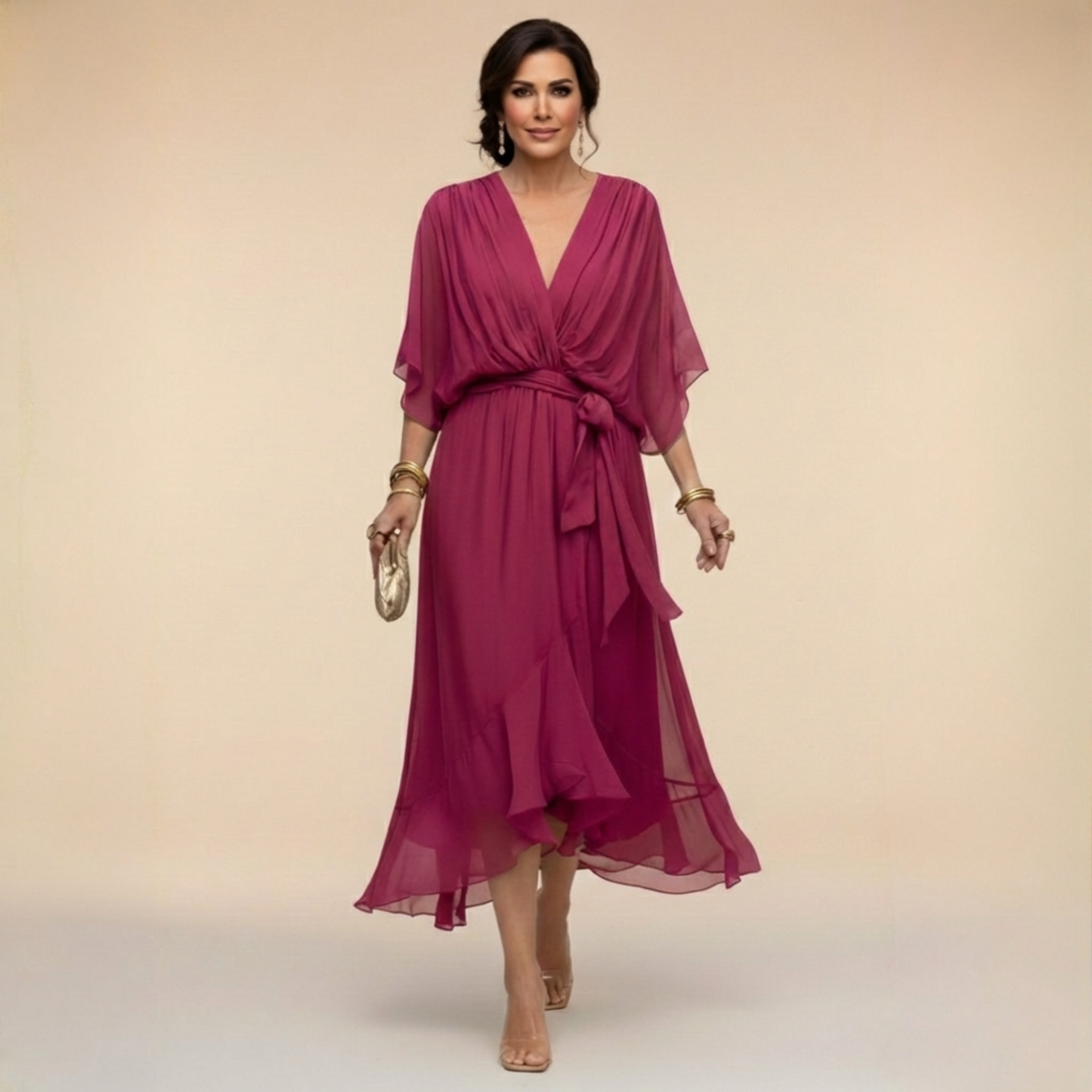 MARTA™ | Chiffonkjole med V-hals