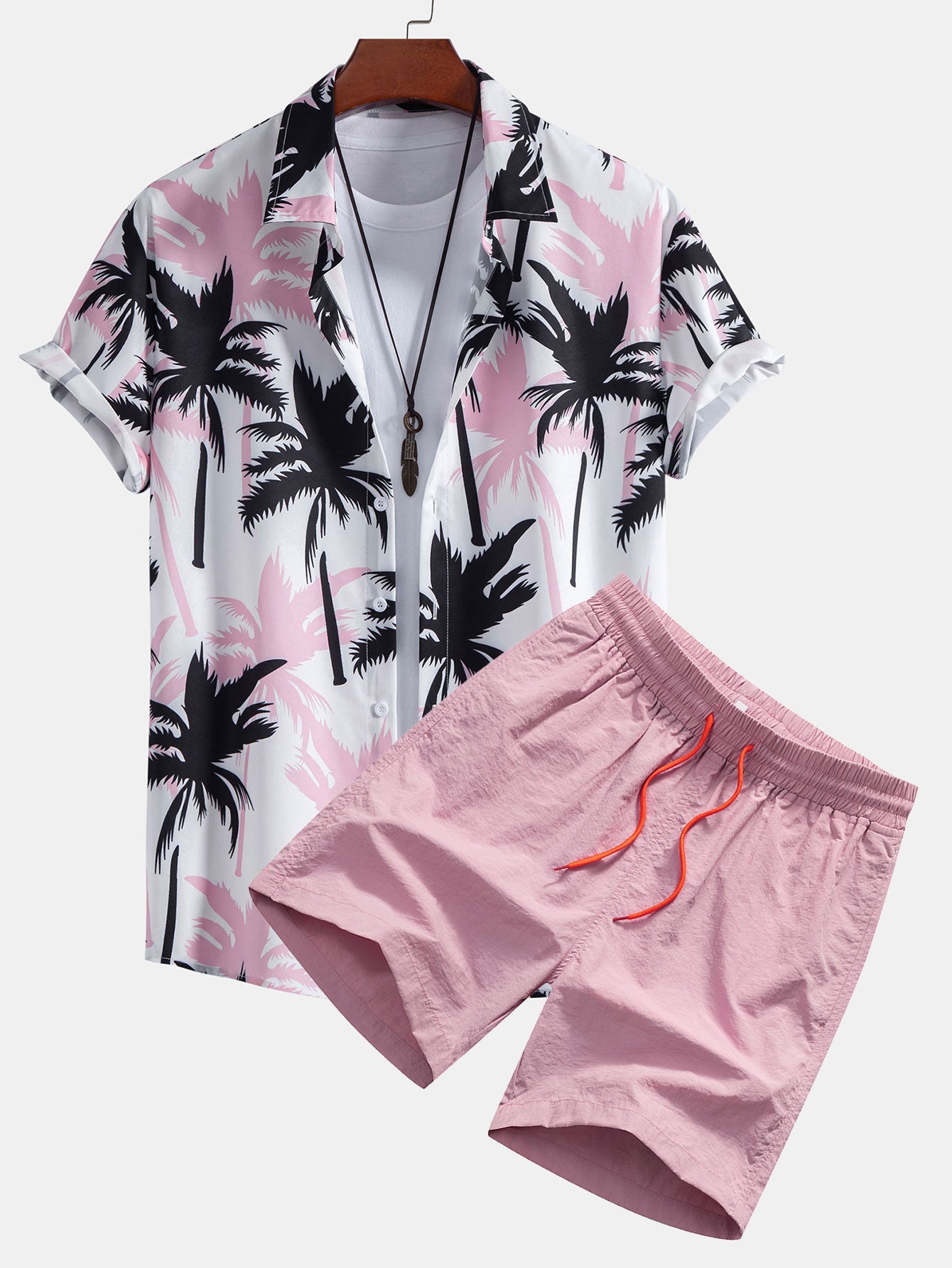 Palmeprint skjorte med knapper og badeshorts