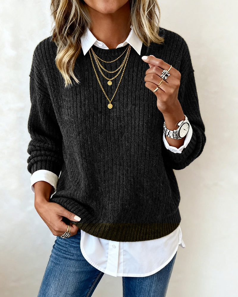 Genser med skjortekrage og patchworkdesign