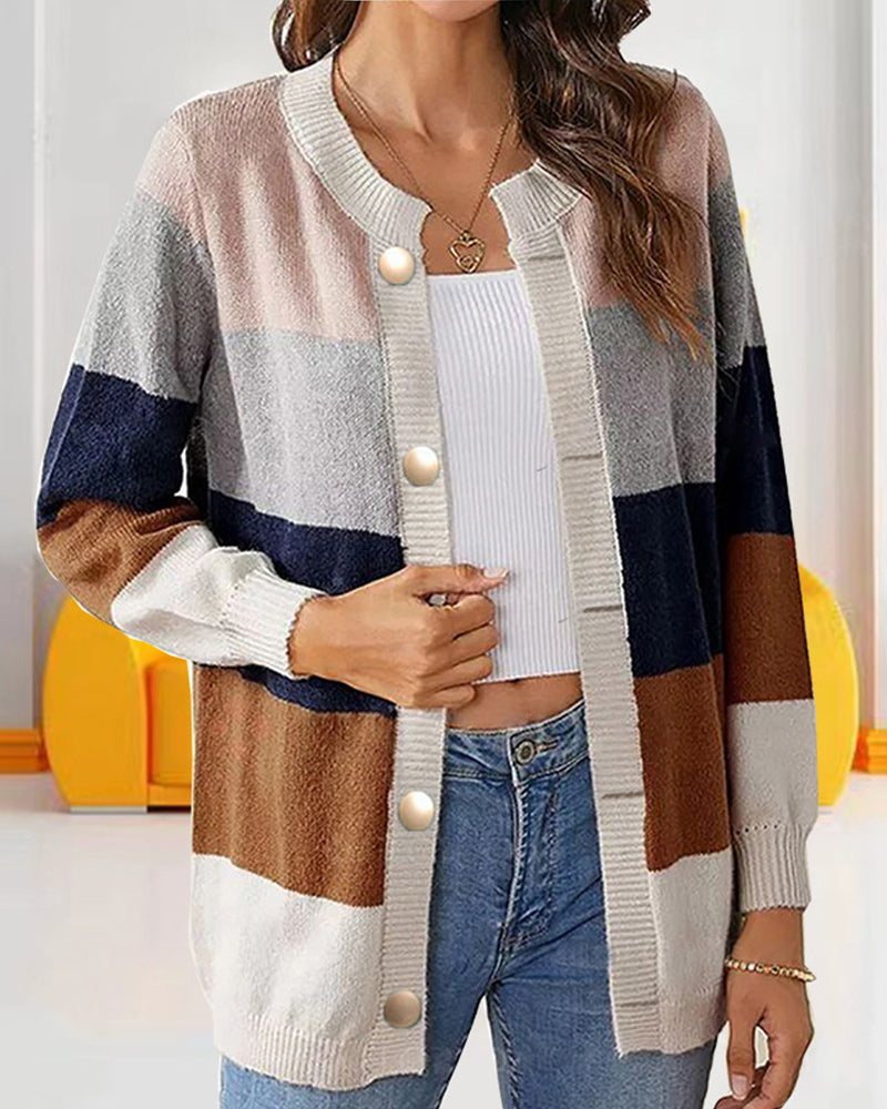 Fargeblokk cardigan for kvinner