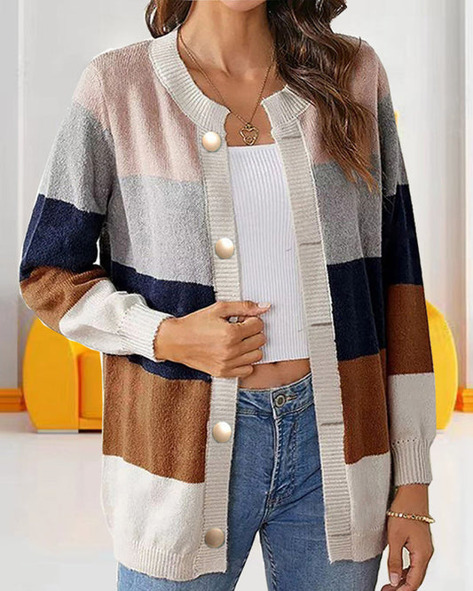 Fargeblokk cardigan for kvinner