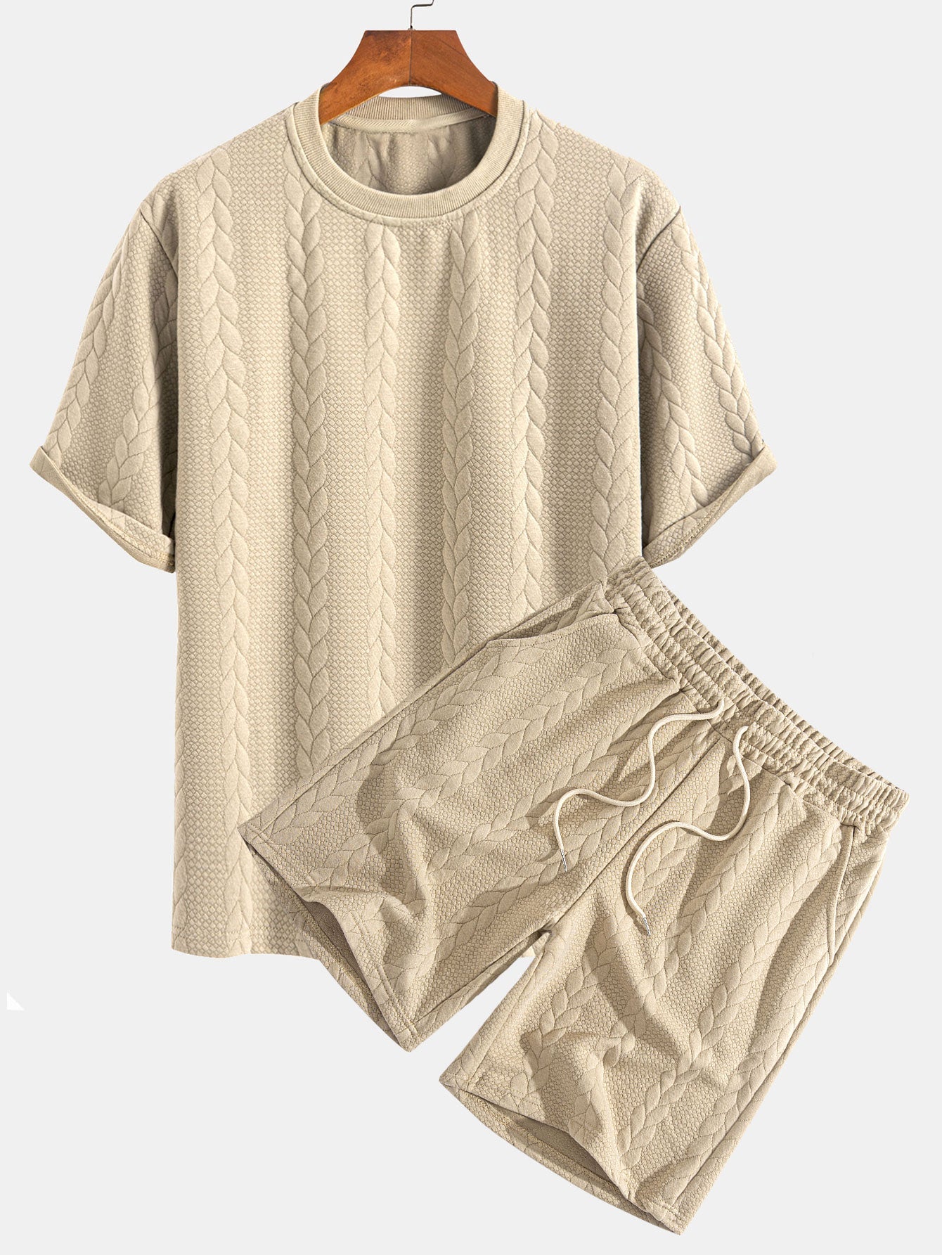 Avslappet passform mellomlangt erme Twist jacquard T-skjorte og shorts